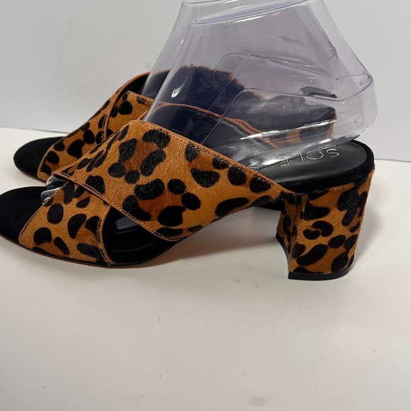 Sole Society Leopard Print‎ Cross Strap Block Heel Slide Sandal Women's - Picture 4 of 5